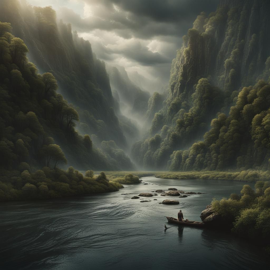 Man in River: Epic Digital Matte Painting