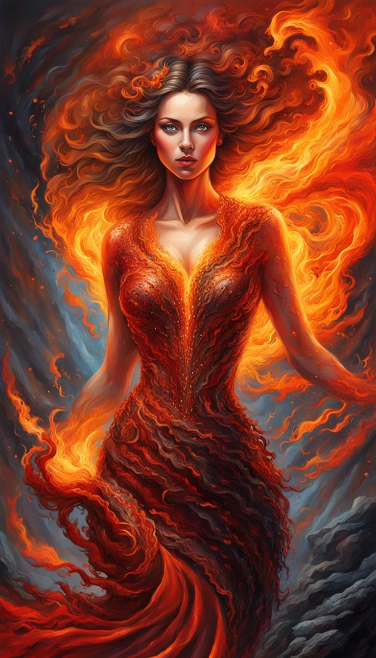 Fiery Woman Emerges from Lava