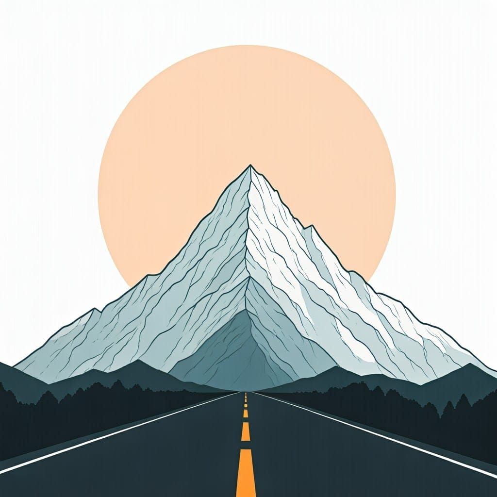 Mountain Peak Road in Simple Line Drawing