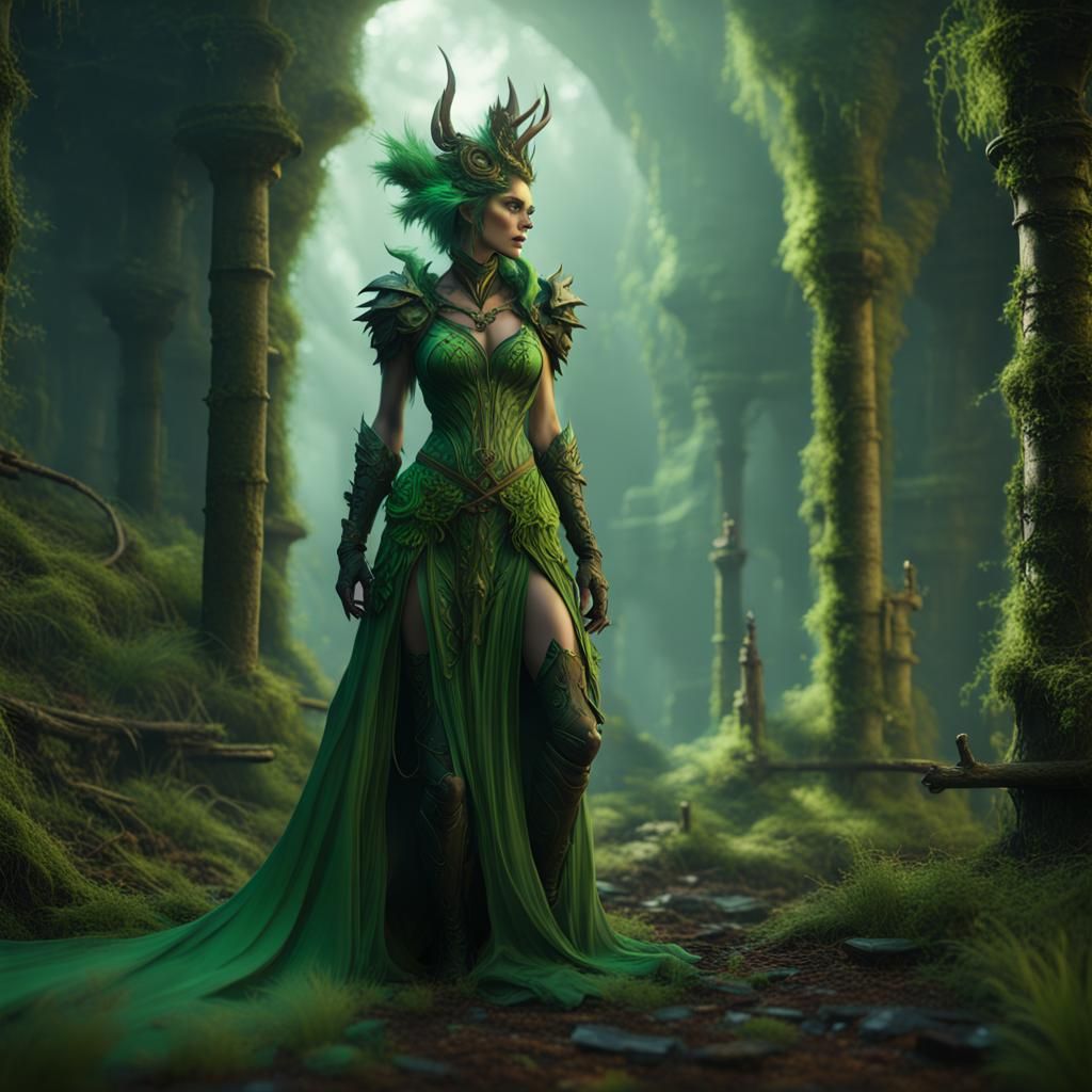 Green Vixen Fantasy Concept Art in 8K Resolution