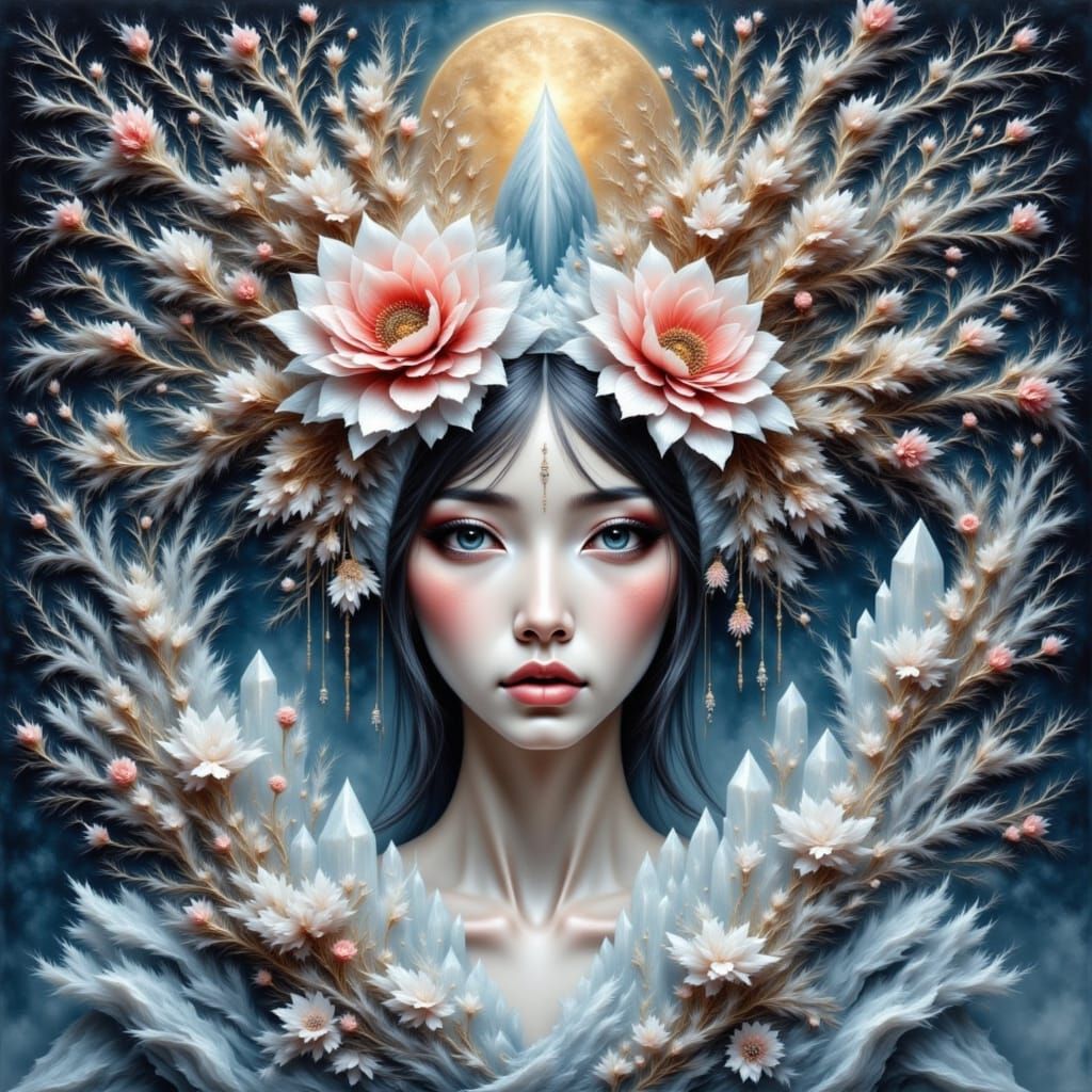 Yuki-onna Snow Glare in Surreal Mosaic Style