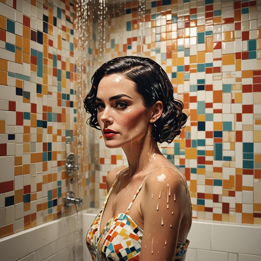 Mid-Century Modern Woman in Shower Concept Art