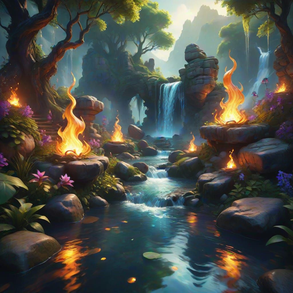 Magical Waterscapes in Vibrant Digital Art