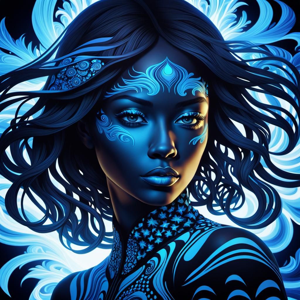 Surreal Female Portrait in Vibrant Fractal Flames