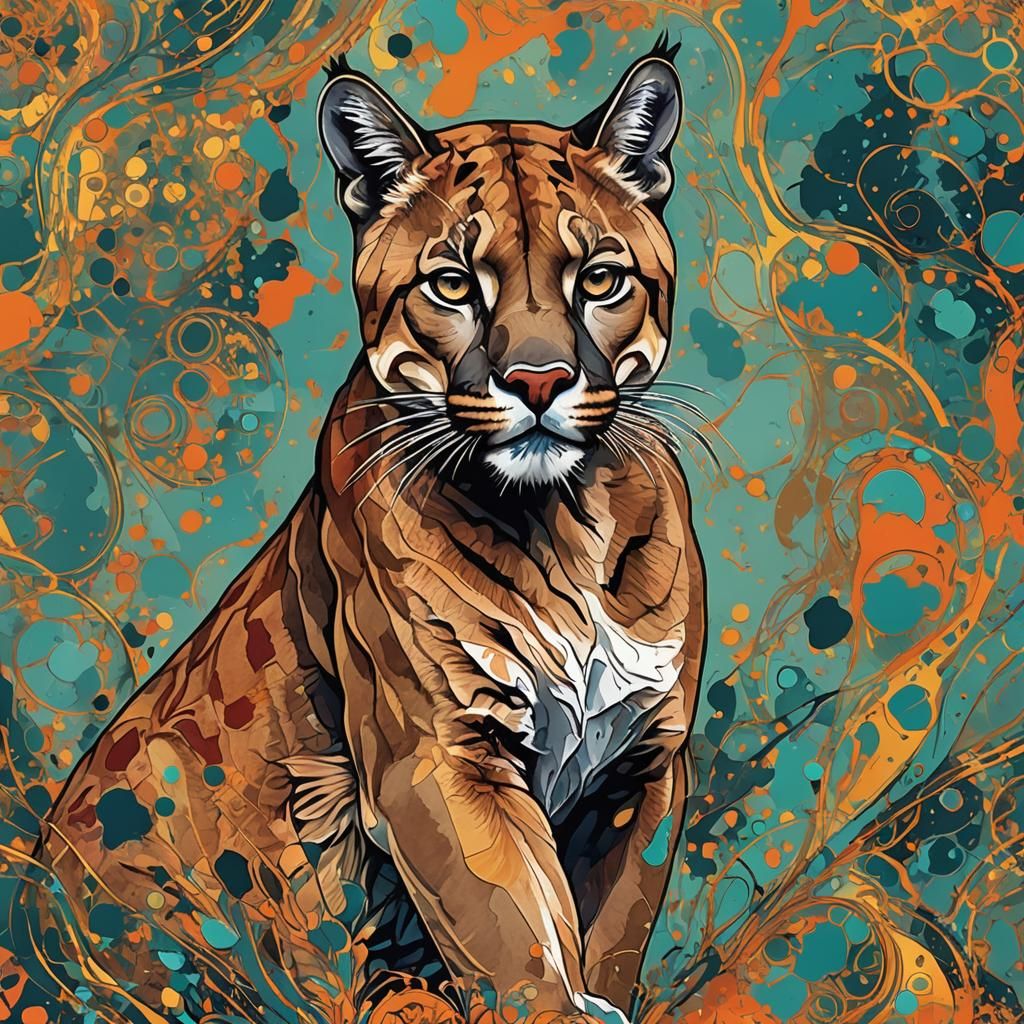 Abstract Puma Portrait in Complementary Colors