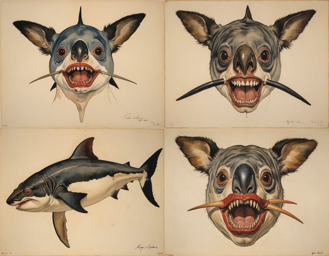 Surreal Koala Shark Hybrid with Distorted Facial Features in...