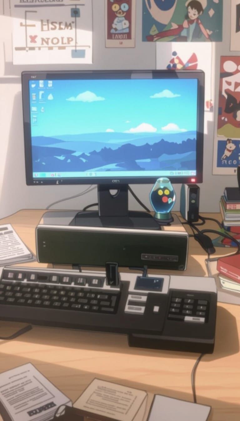 Cozy Anime Bedroom: Nostalgic Nighttime Computer Setup