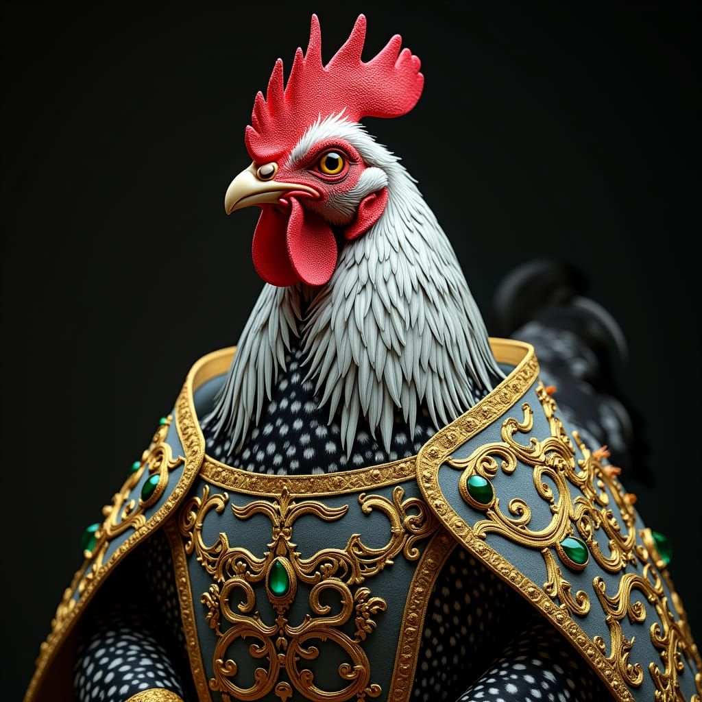 Regal Hen in Royal Robes with Gold Embroidery