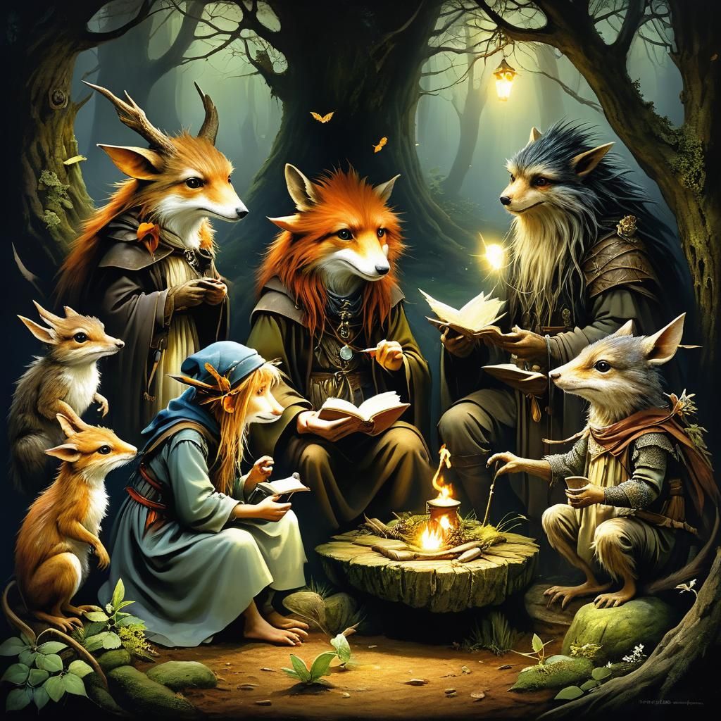 Enchanted Woodland Creatures Storytelling Illustration