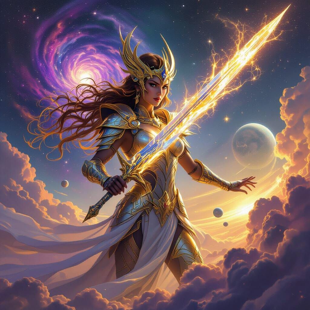 Galactic Goddess Wields Star Sword in Cosmic Fantasy