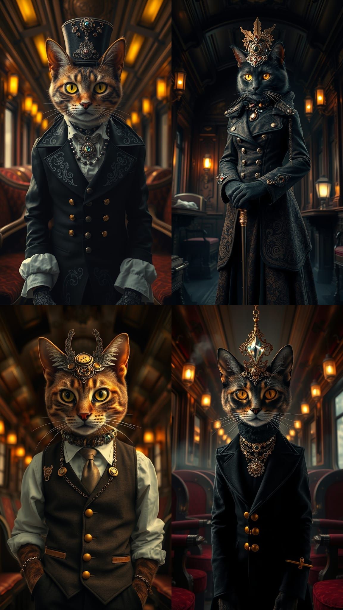 Steampunk Cat in Victorian Train Interior