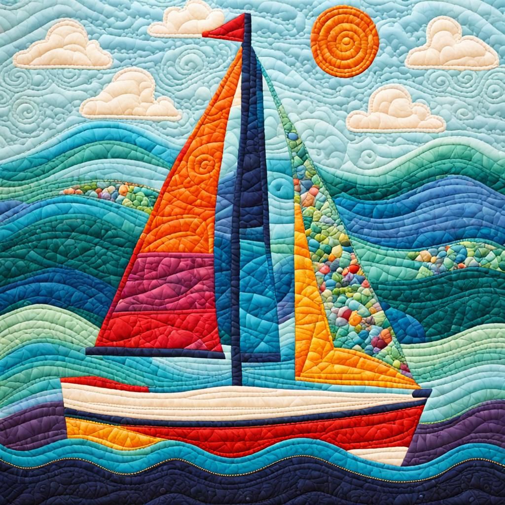 Quilted Sailboat on the Ocean
