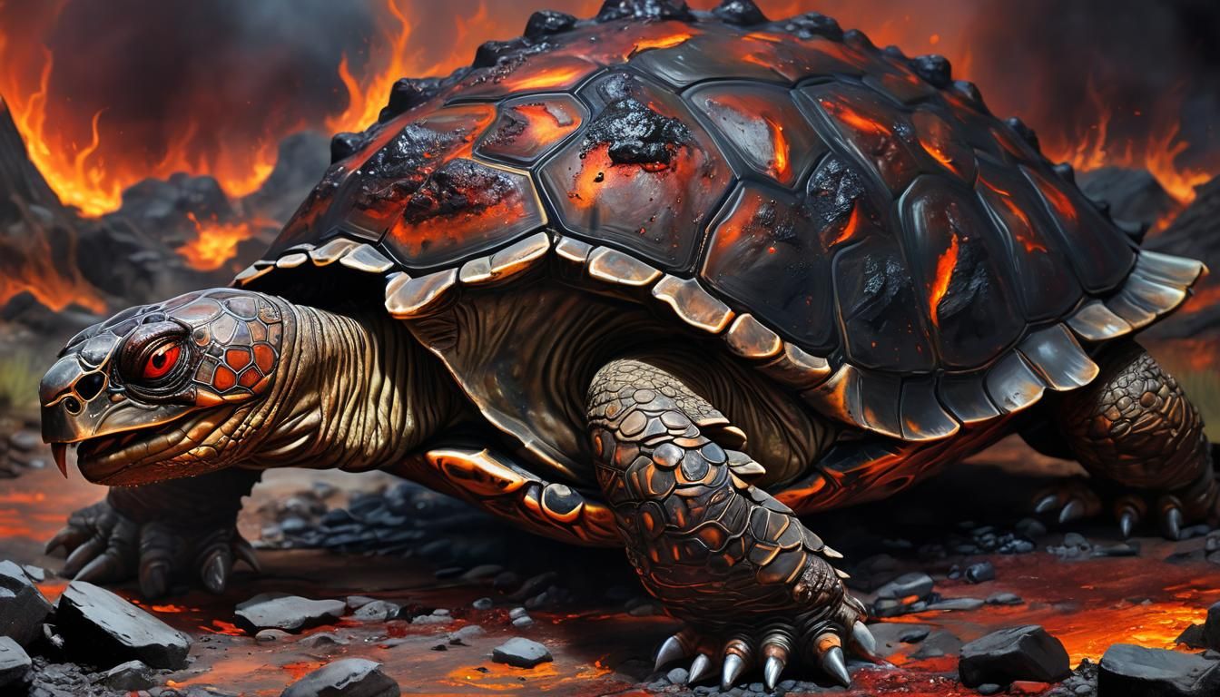 Demonic Molten Tortoise Volcano in Dark Fantasy Art