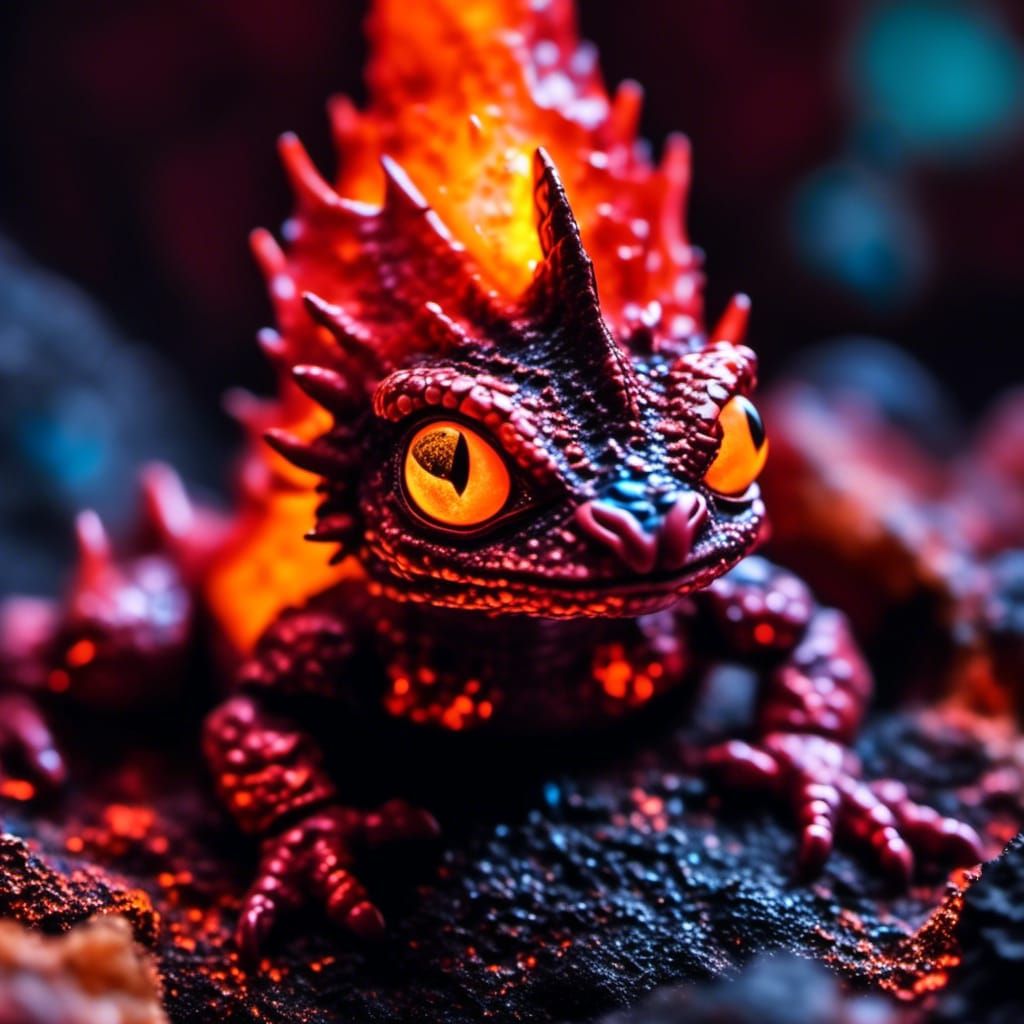 Ember Dragon Hatchling Microportrait in Fiery Lava