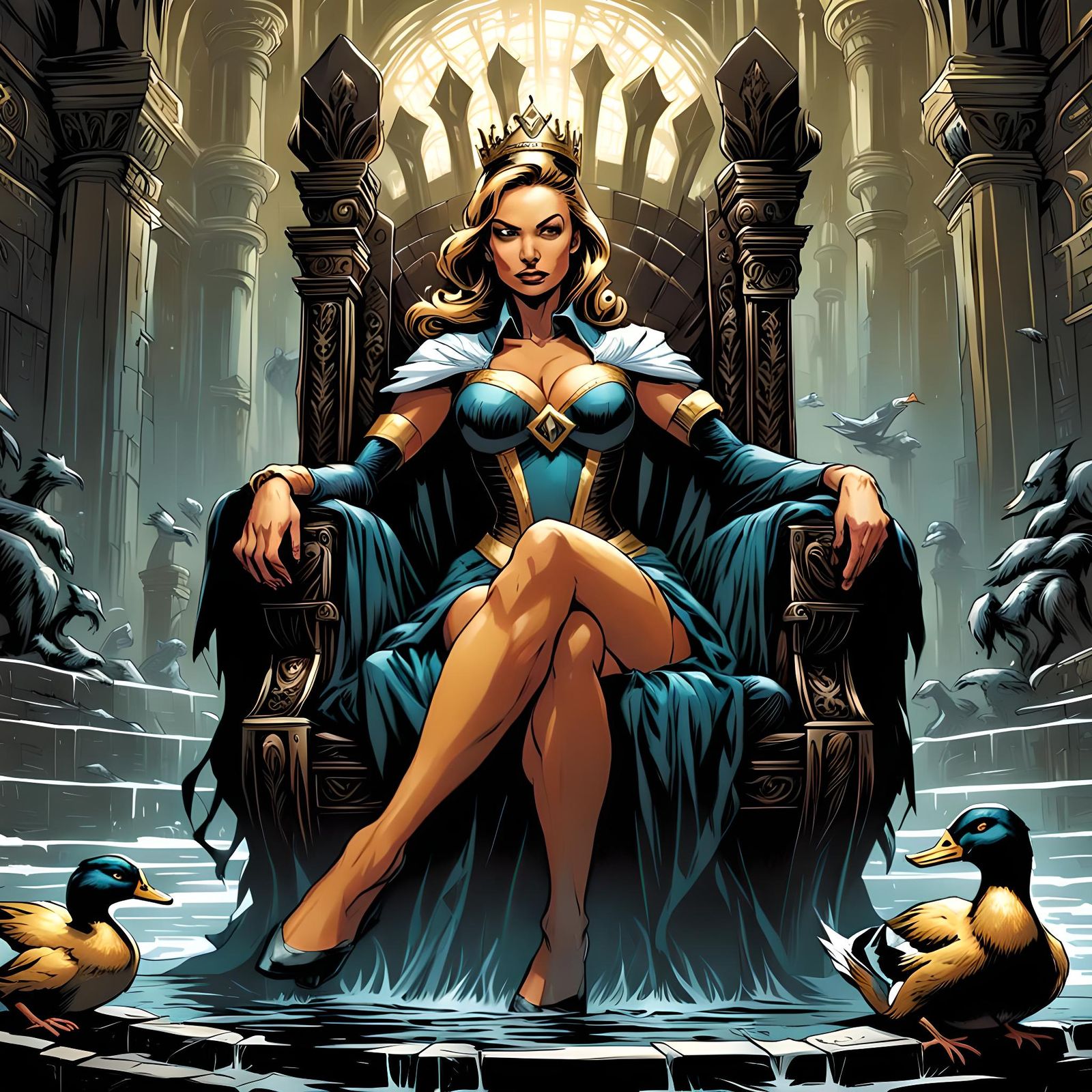 Duck-Girl Royalty in Comic Book Style