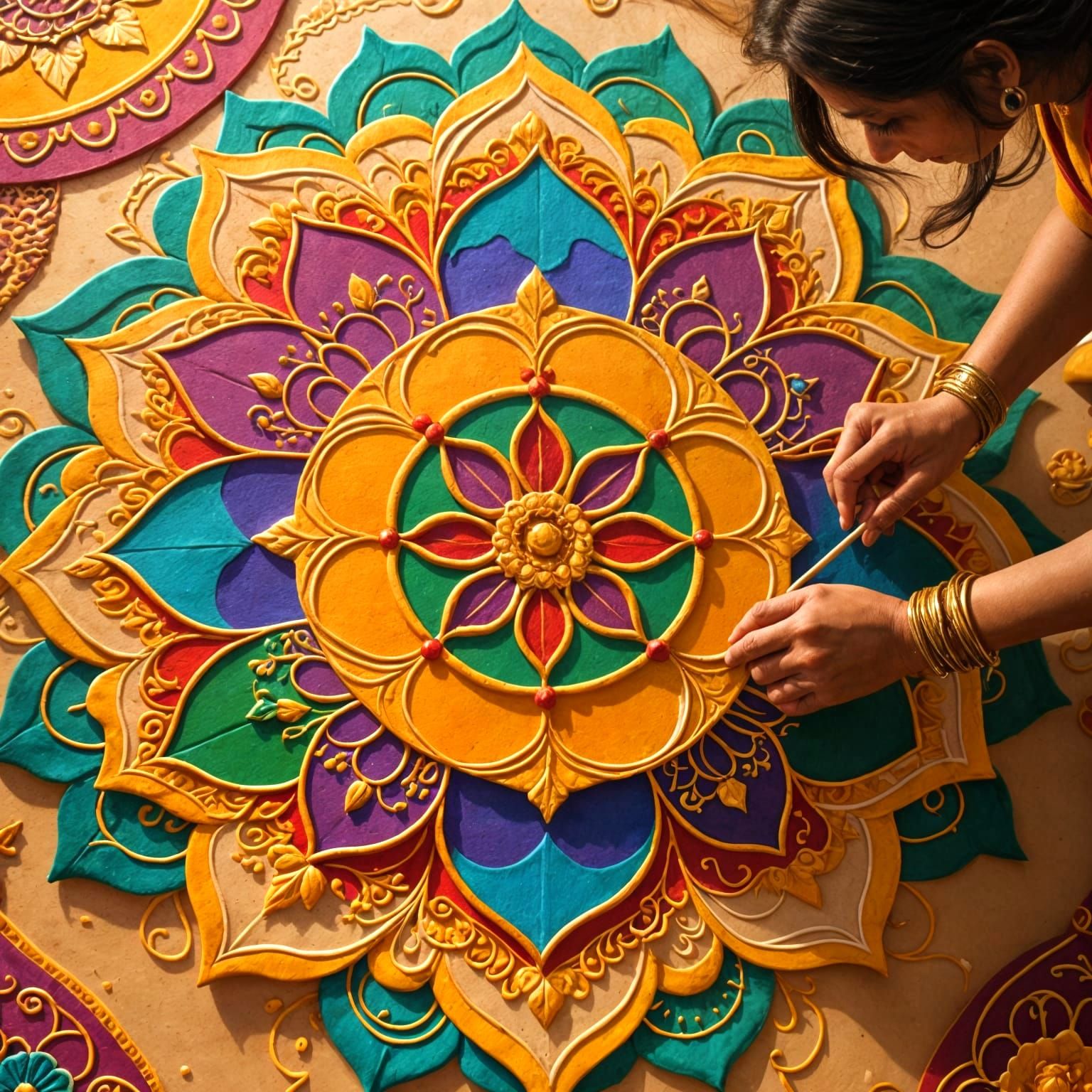 Vibrant Rangoli Patterns in Acrylic Art