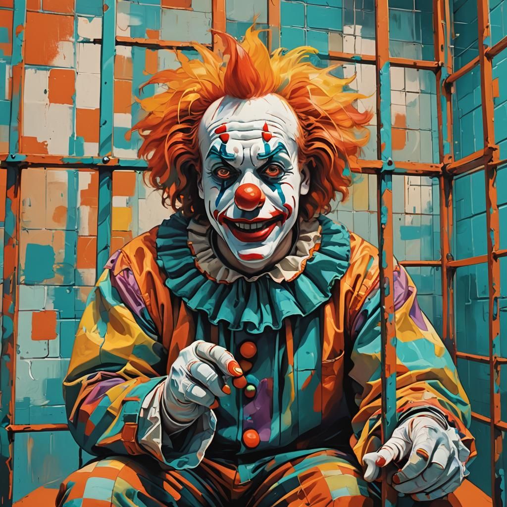 Clown in a Colorful Prison Cell as Pop Art