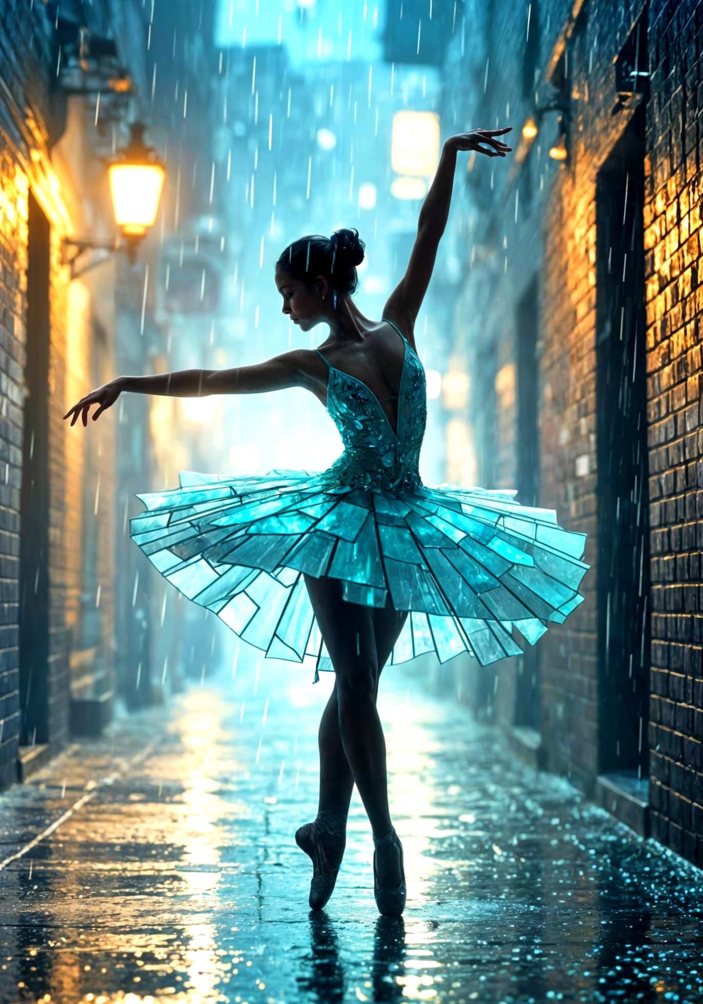 Surreal Dancer in Glowing Sea Glass Costume