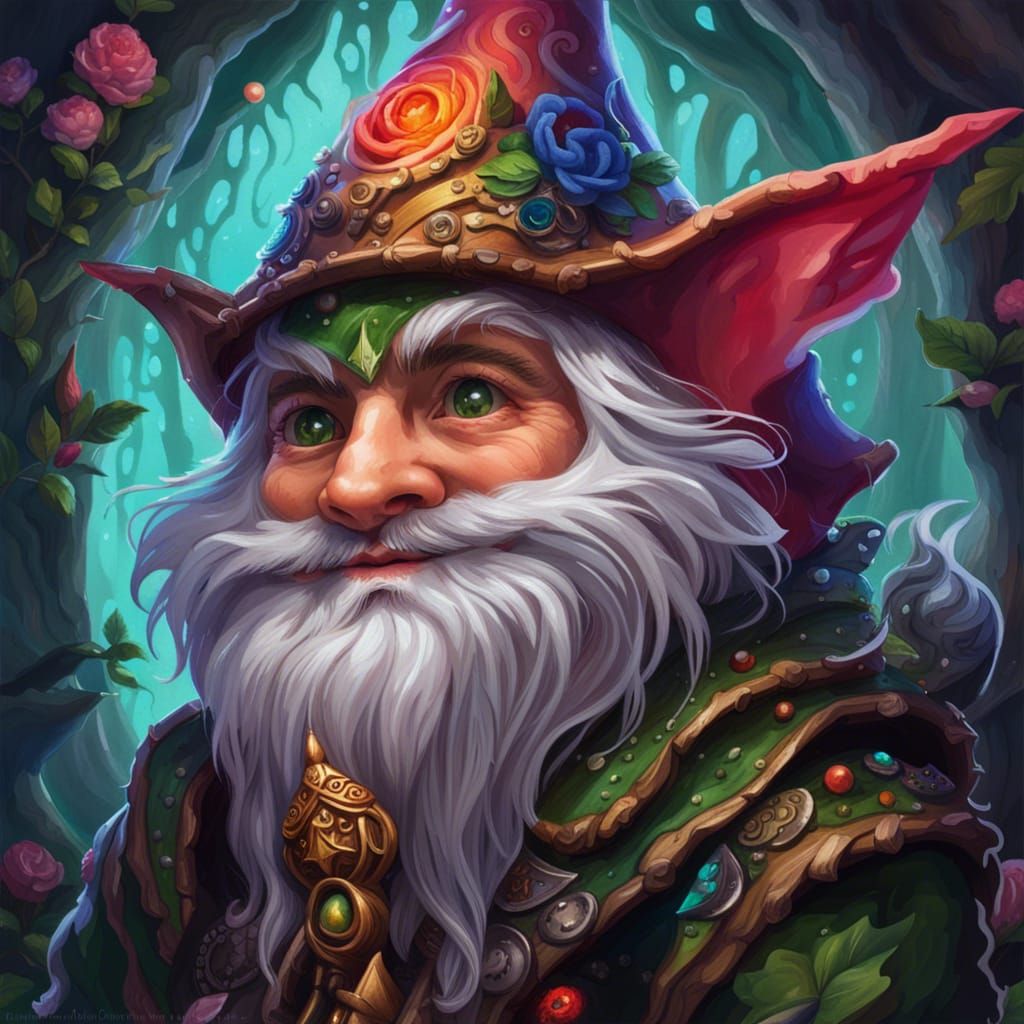 Gnome Warlock Portrait in Fairycore Style