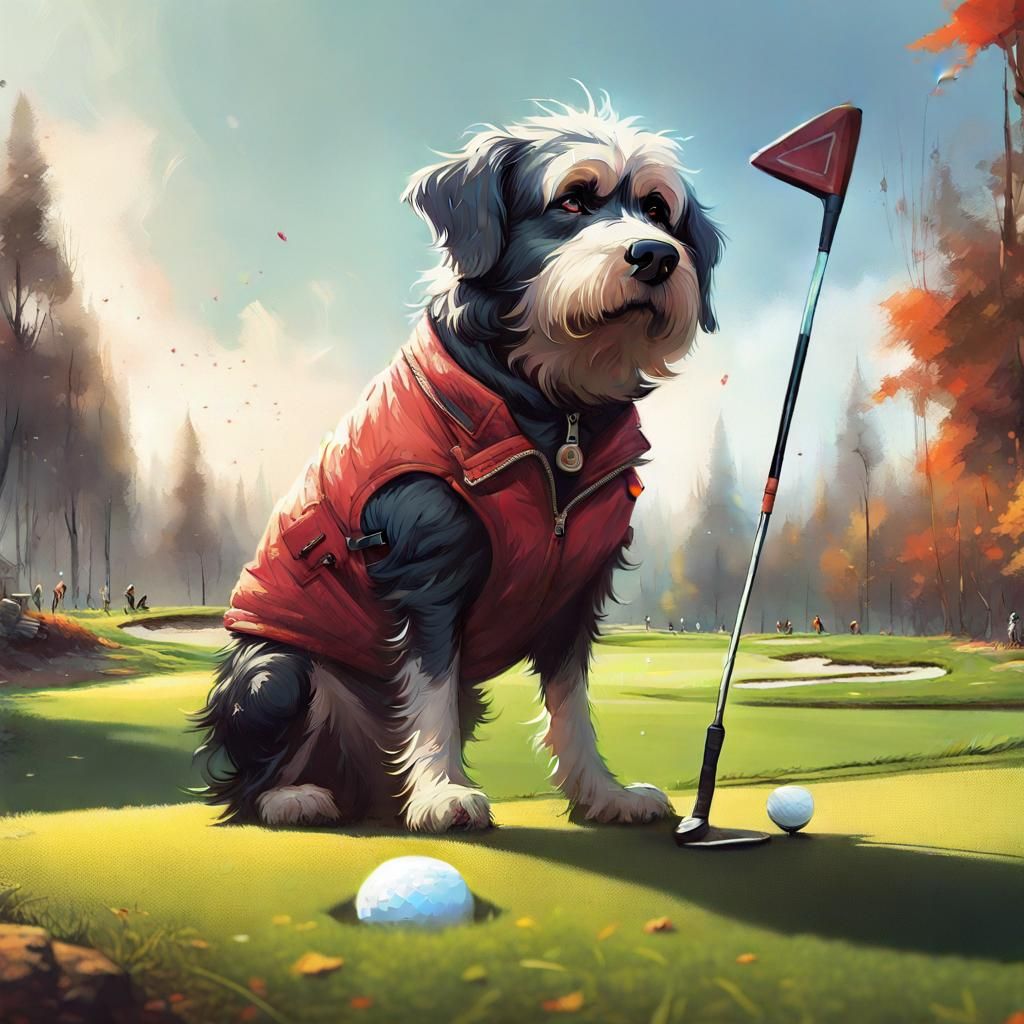 Dog Playing Golf: Hyperdetailed Fantasy Art