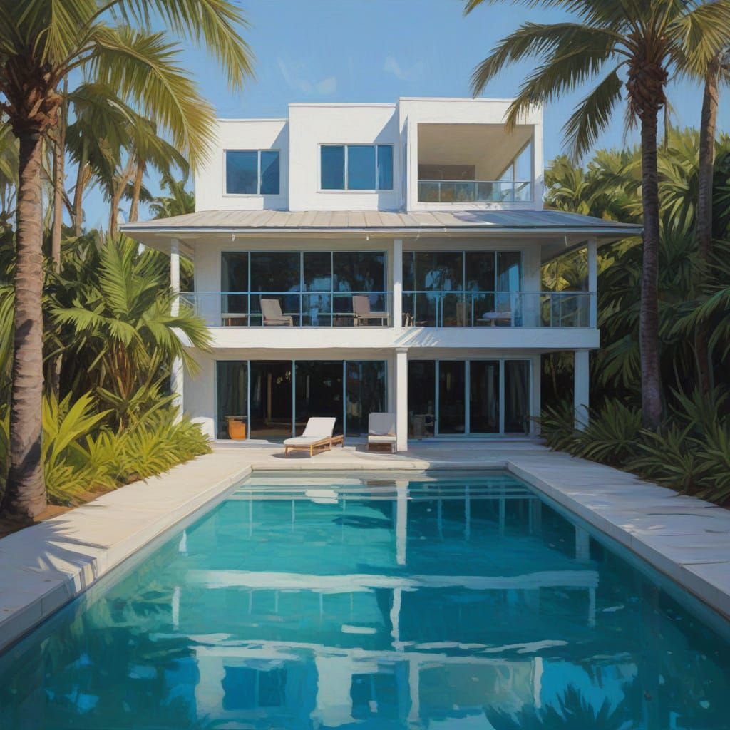 Vibrant Expressionist Beach Scene with Neon Accents