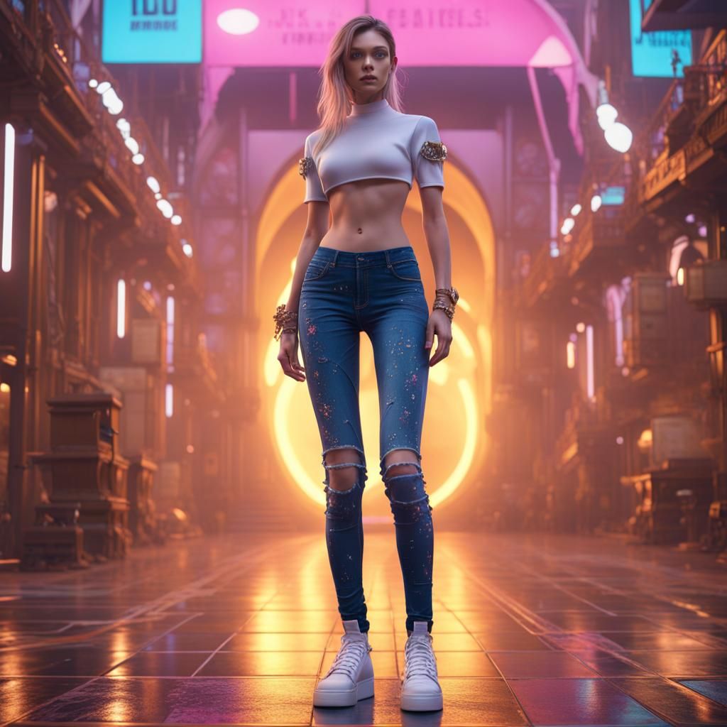 Y2K Fashion and Low-Rise Jeans in Detailed Painting