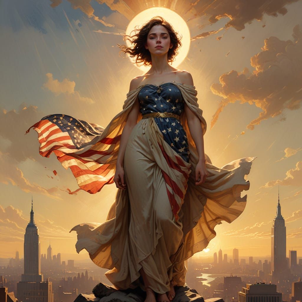 Regal Lady Personifying Liberty in Warm Golden Light