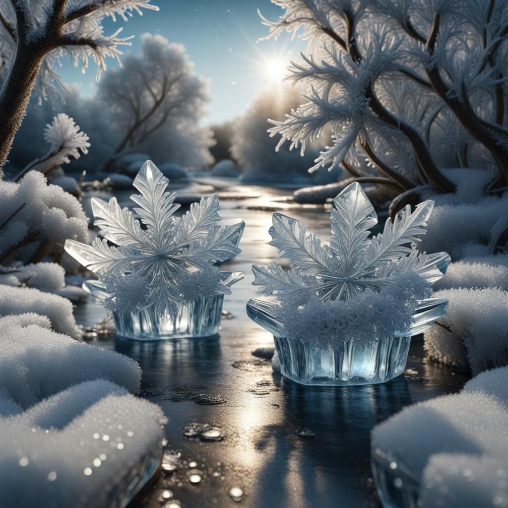 Icy River: 3D Ice Crystal Sculpture