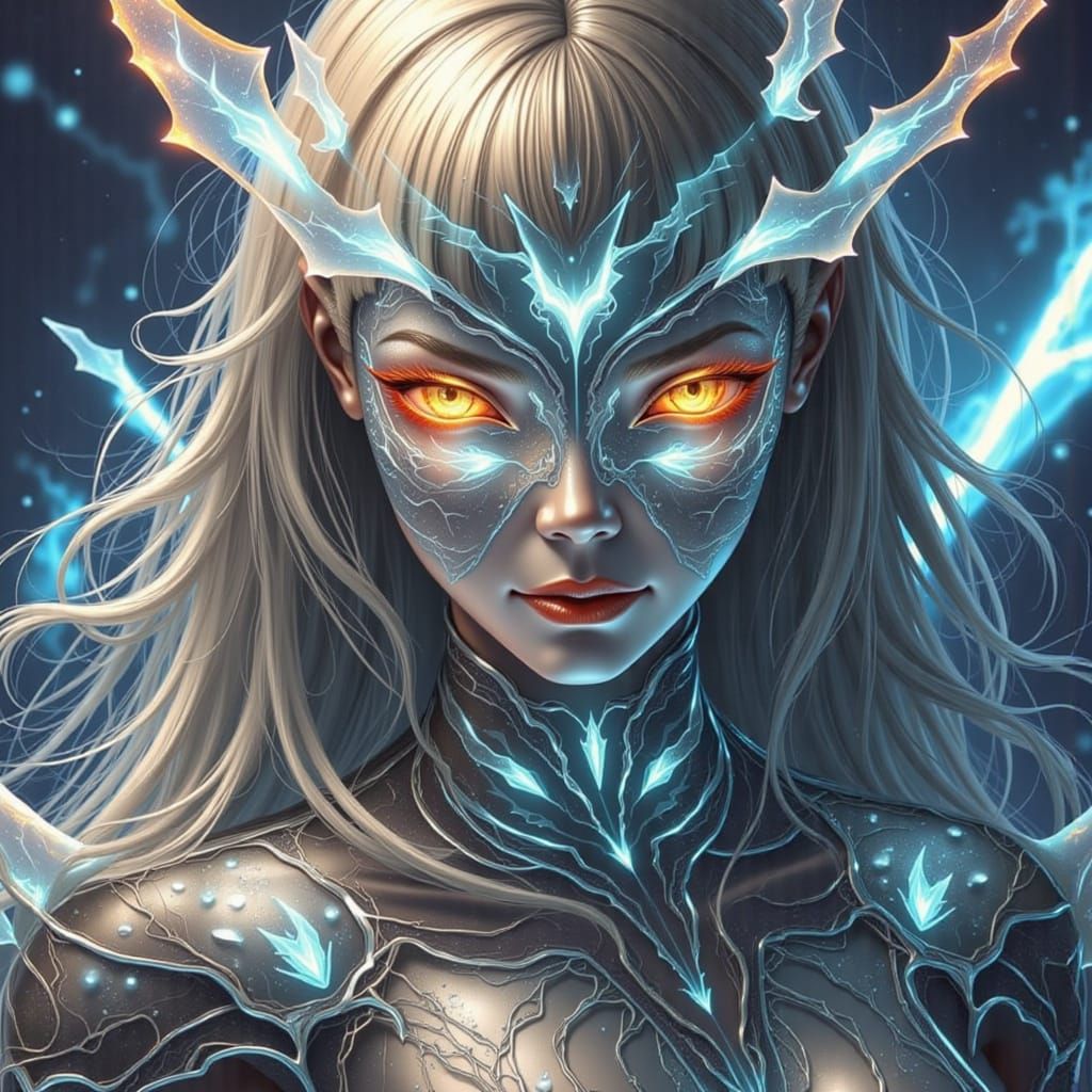 Sultry Goddess Caught in Electric Gaze