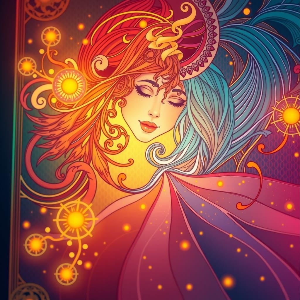 Intricate Art Nouveau Composition with Flowing Lines