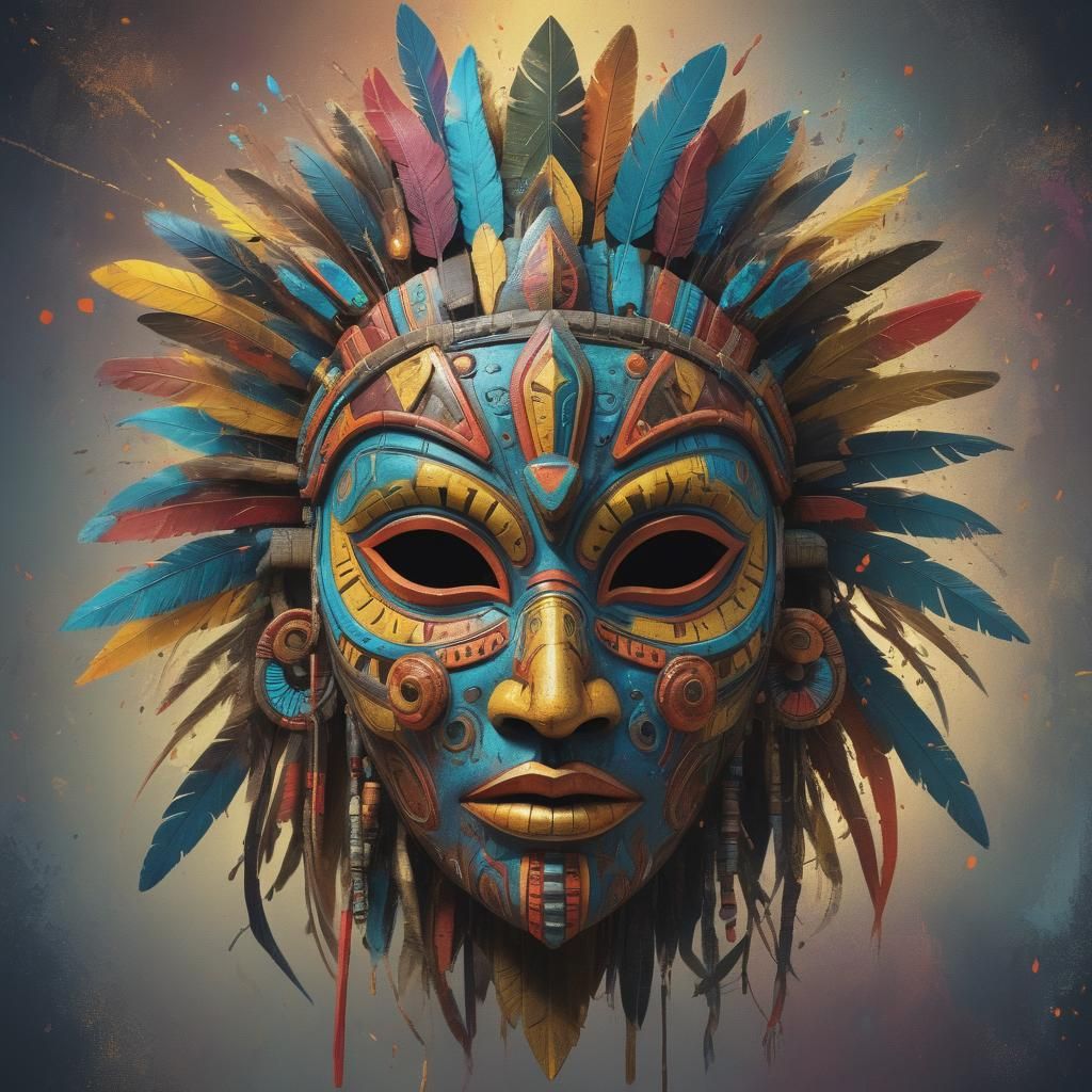 Colorful Tribal Mask in Splash Art Style
