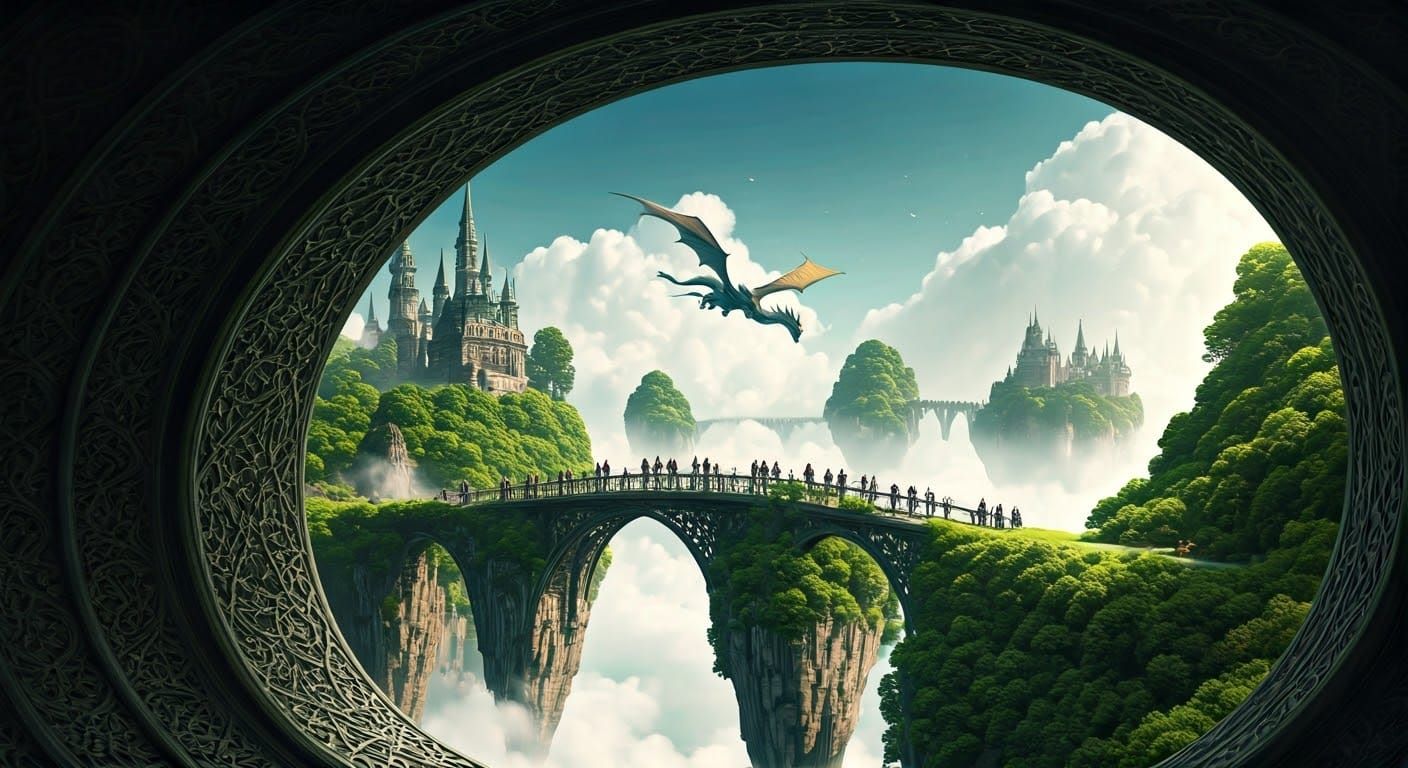 Breathtaking Sky-Island Village with Majestic Dragon