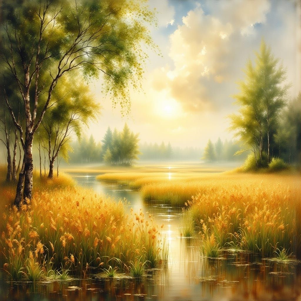 Dreamy Elysian Landscape in Watercolor Style