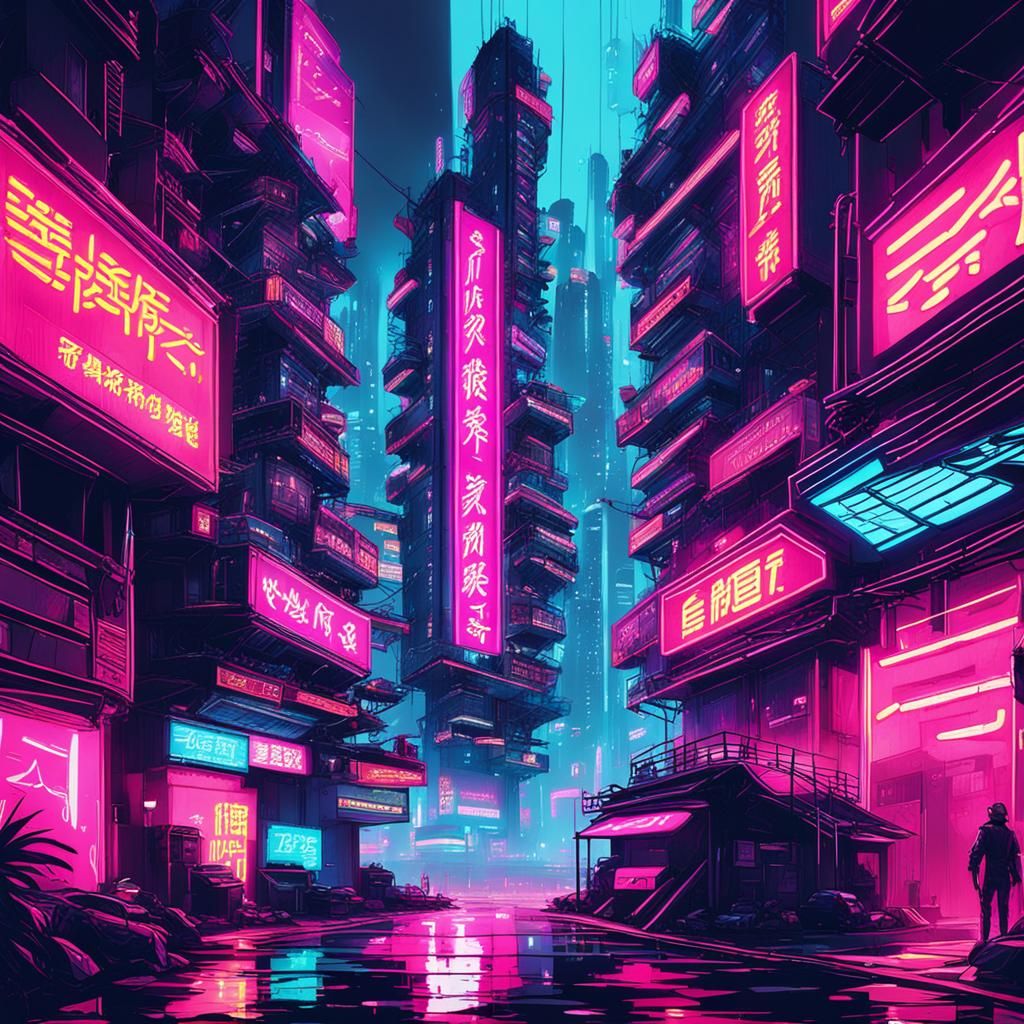 Cyberpunk Kowloon: Neon High-Rises at Night