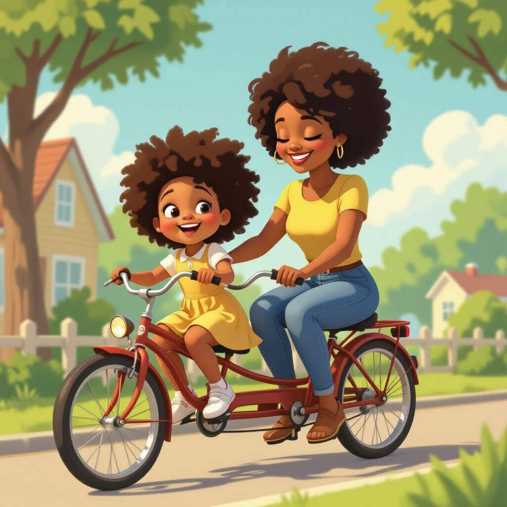 Happy Girl on Tandem Bike: Pixar-Inspired Animation