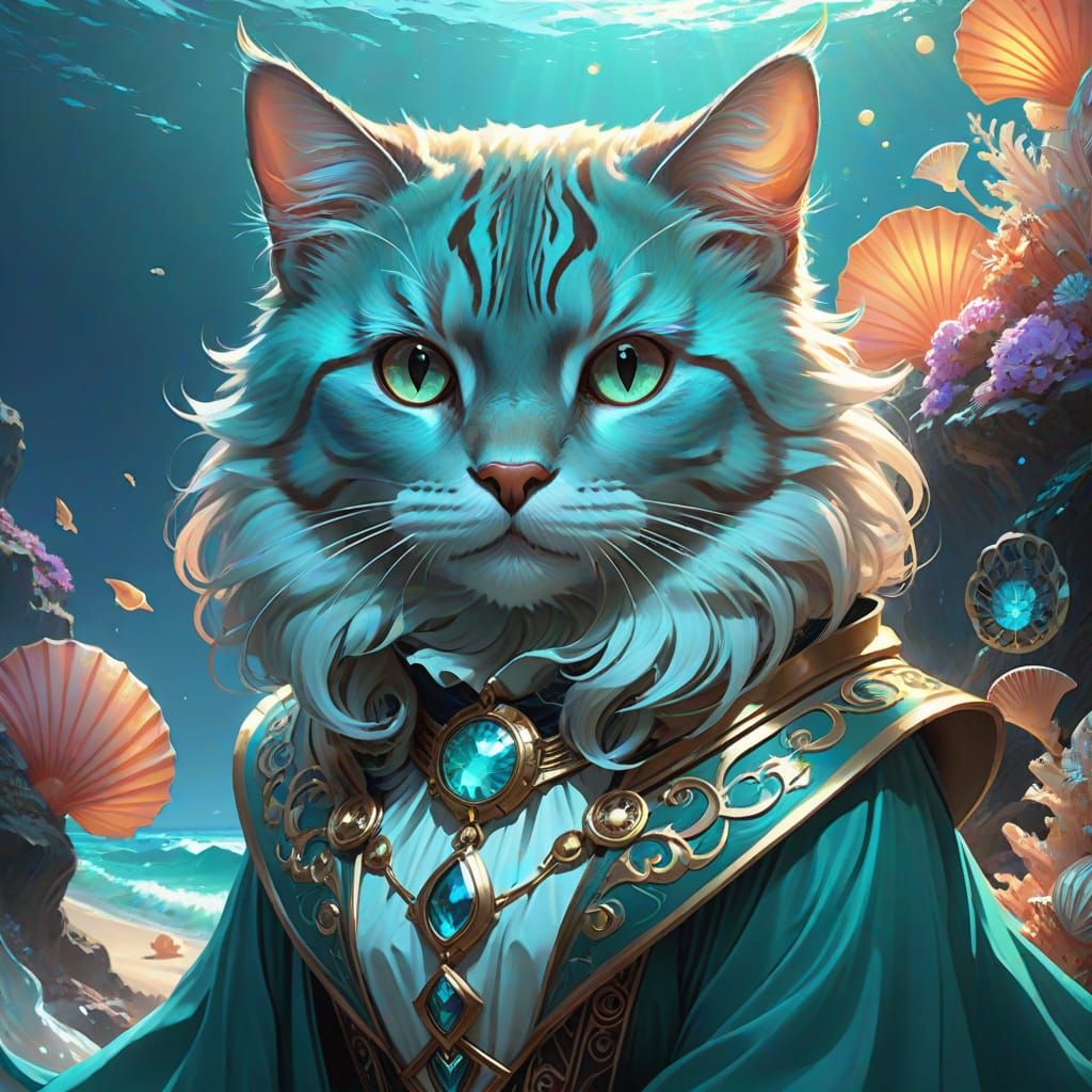 Majestic Oceanic Feline in Whimsical Fantasy Realism