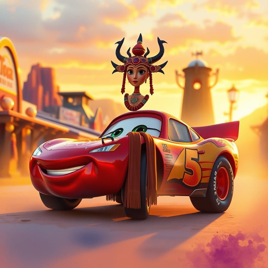 Warm Sunset Radiator Springs Concept Art in Pixar Style