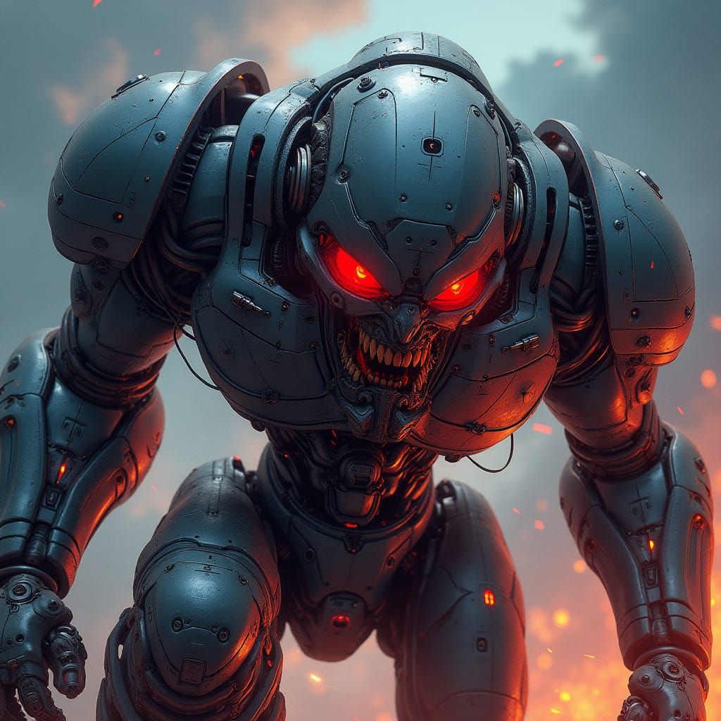 Cyberpunk Robot in Madness-Inducing Frenzy