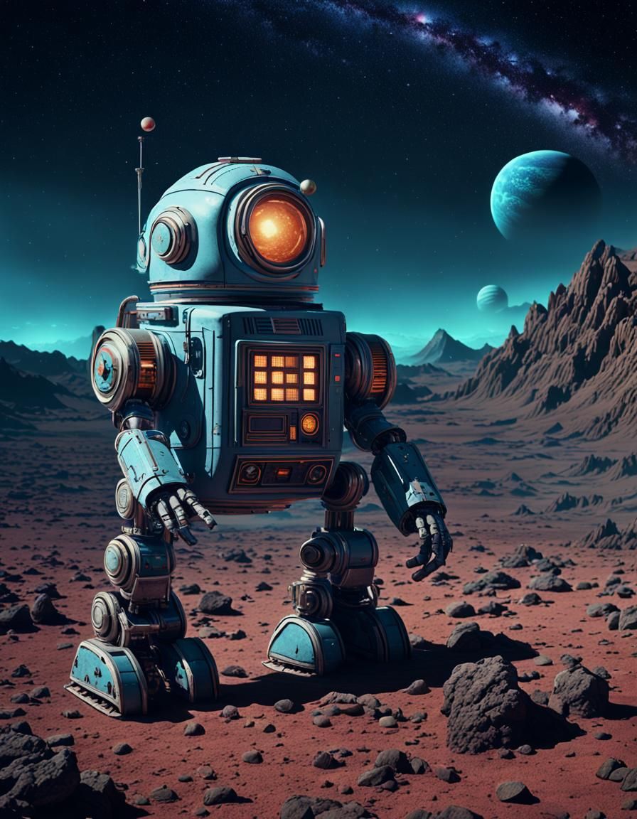 Vintage Robot Explorer on Alien Planet