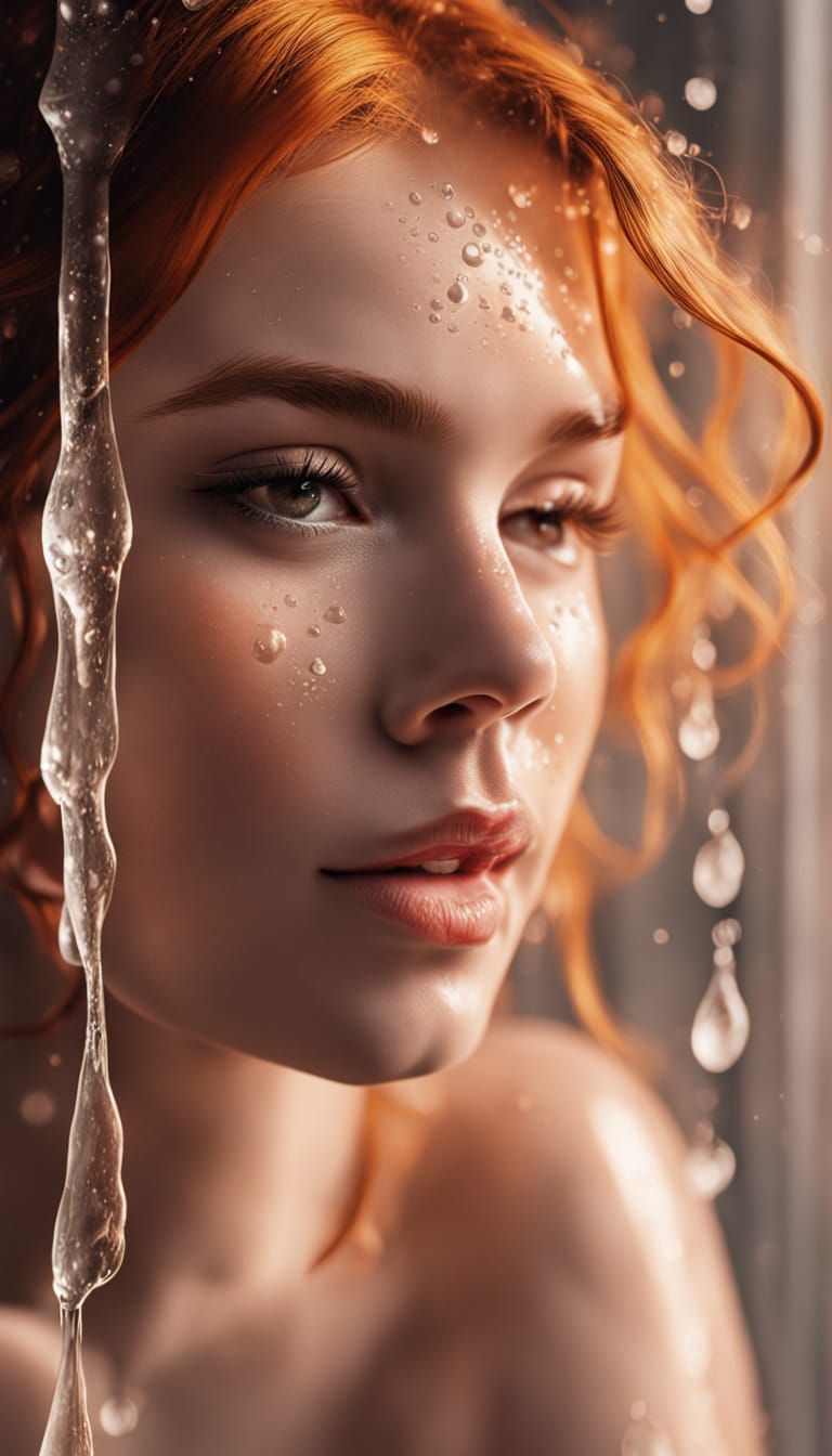 Sensual Redhead BBW Basks in Warm Shower Glow