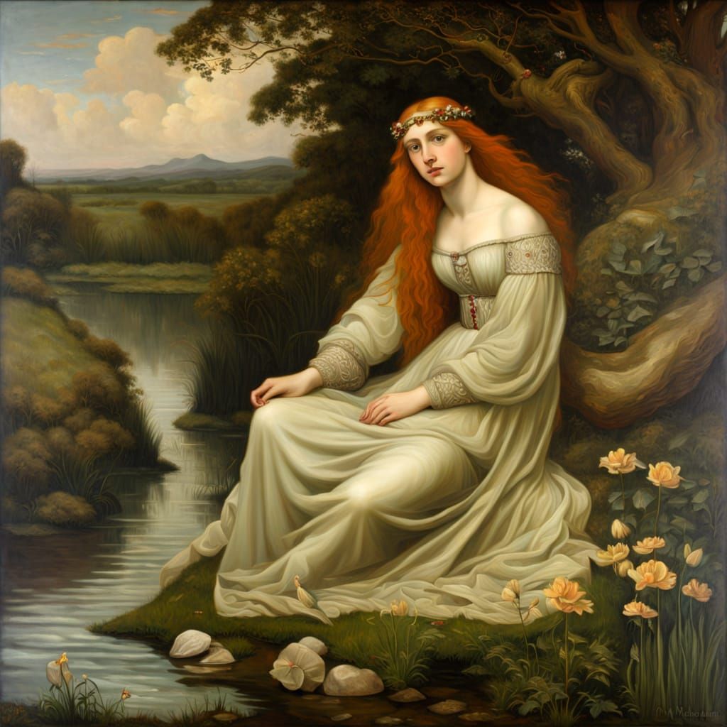 Lady of the Lake: A Pre-Raphaelite Oil Painting