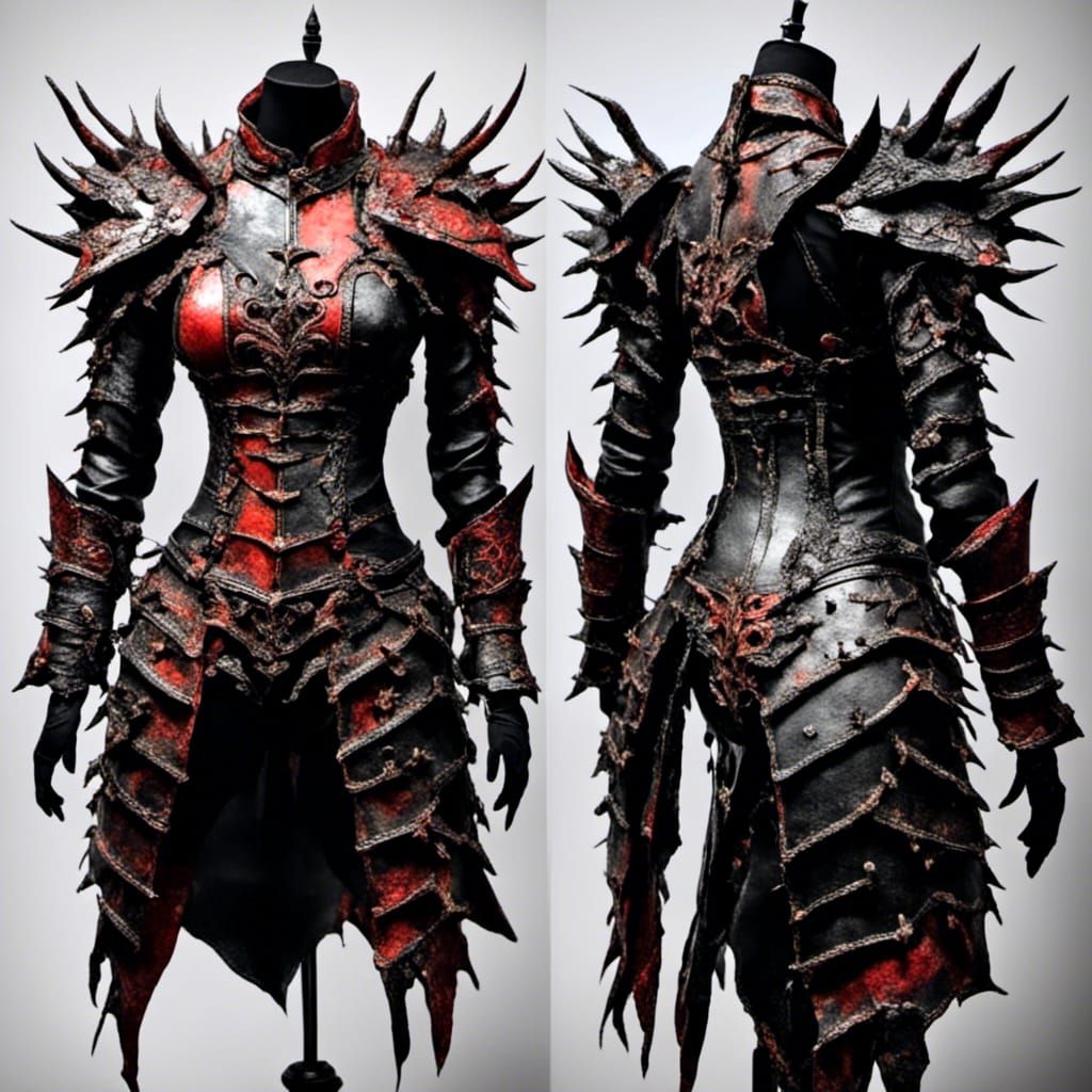 Female Dragon Slayer in Red and Black Armor