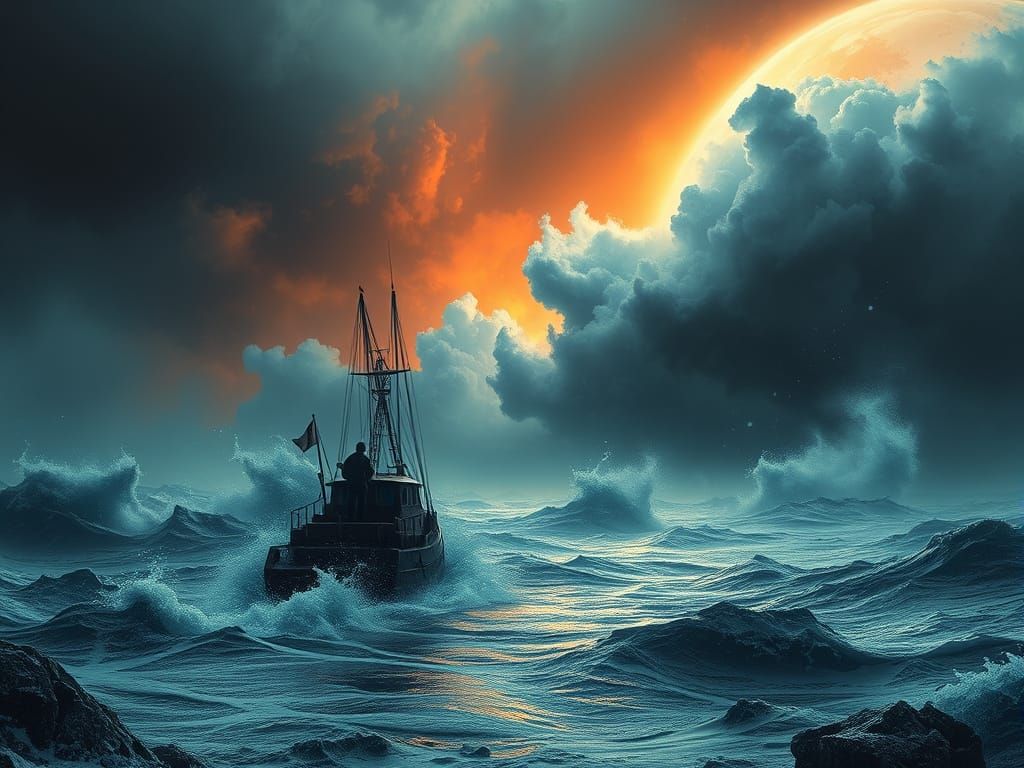 Epic Stormy Harbor Scene in Alien Digital Art