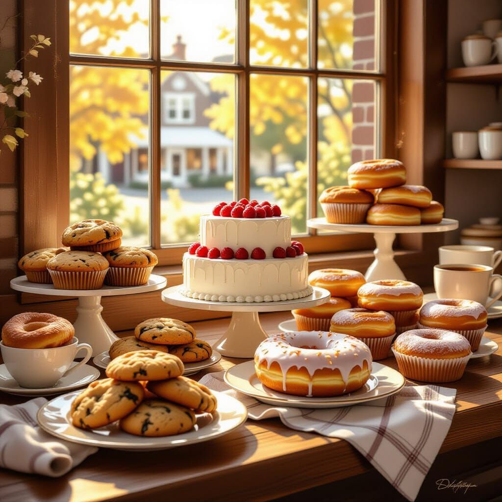 Delicious Bakery Pastries in Golden Hour Light