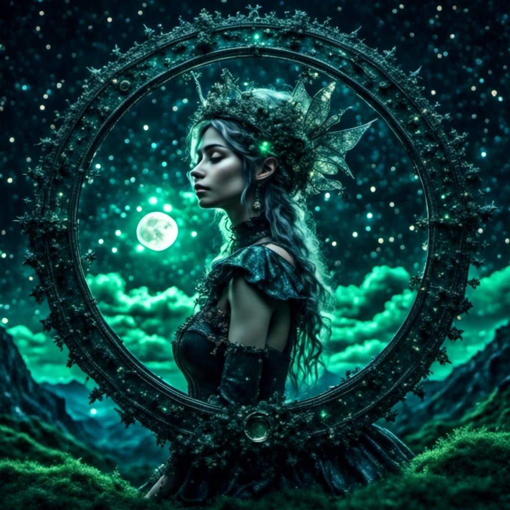 Steampunk Elf under Starry Night Sky