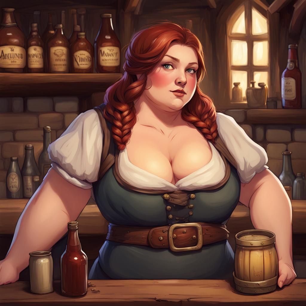 Fantasy Tavern Barmaid with Auburn Hair