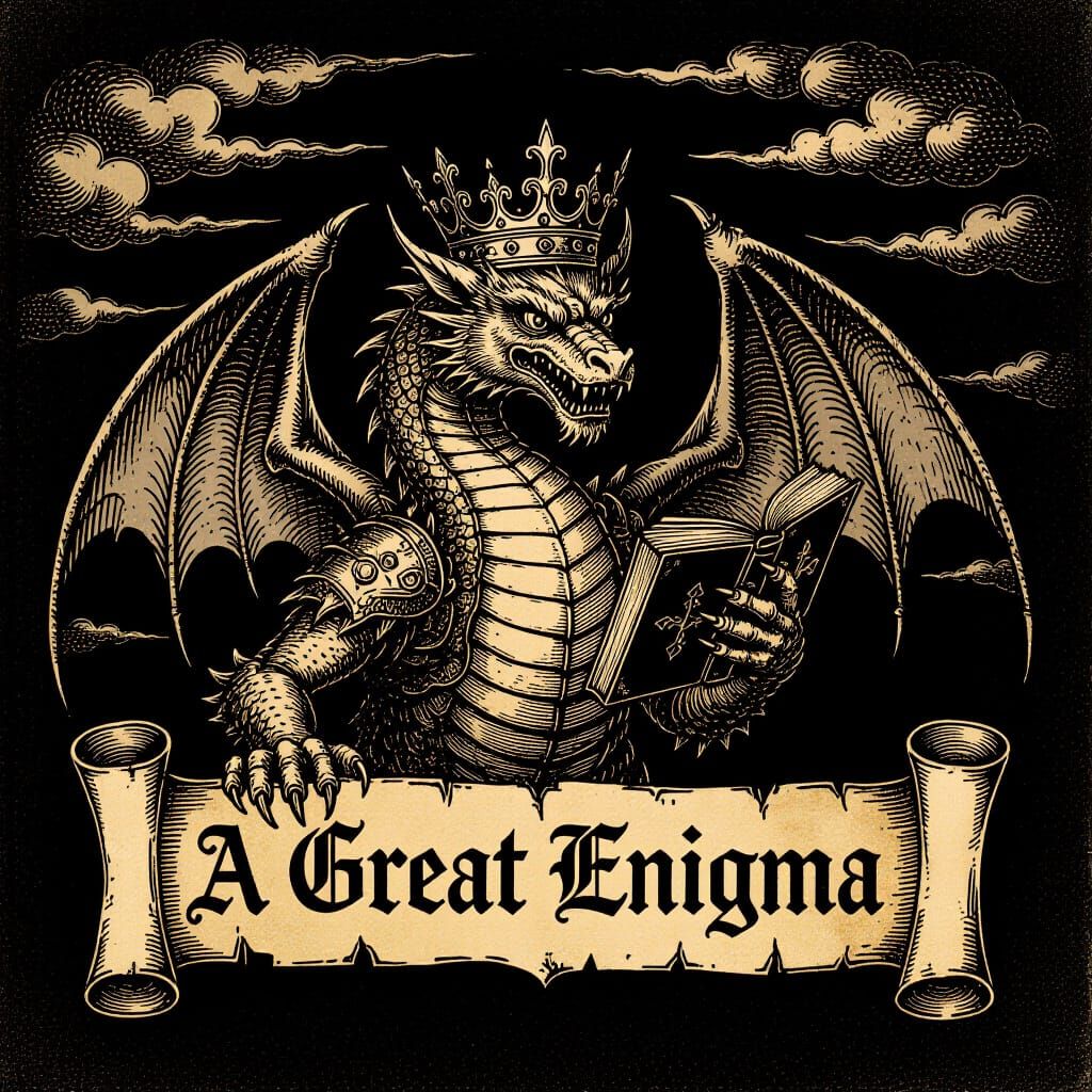 Crowned Dragon with Ancient Book in Dark Surrealism