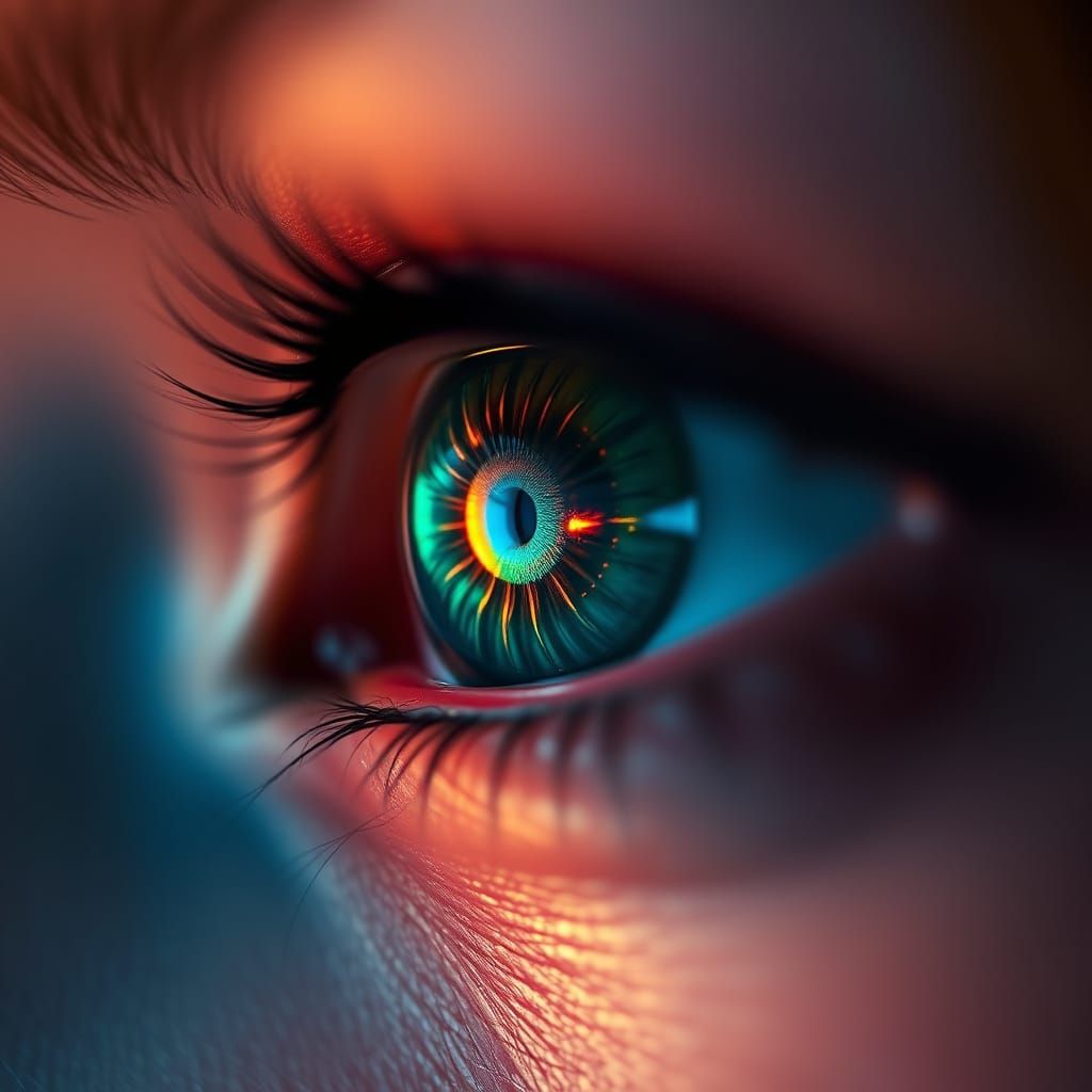 Woman's Eye Reflecting a Glowing World in Macro Photography