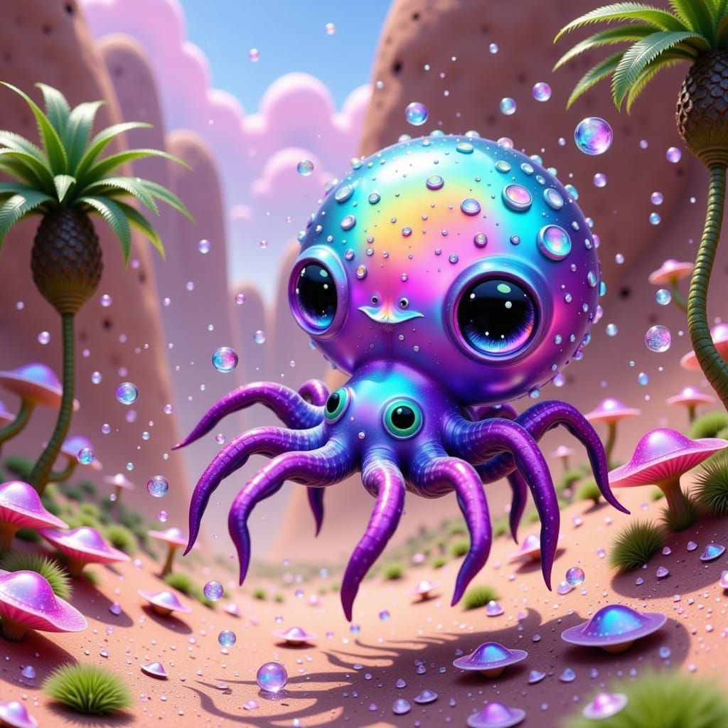 Whimsical Fae Creatures in a Vibrant Desert Oasis