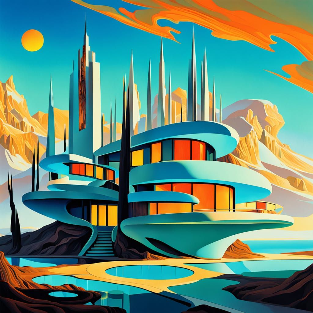 Three Houses: Surreal Oil Painting of Time